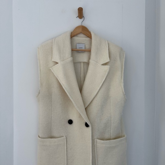 Lumina cream long wool double breasted vest - One Size - Picture 3 of 6
